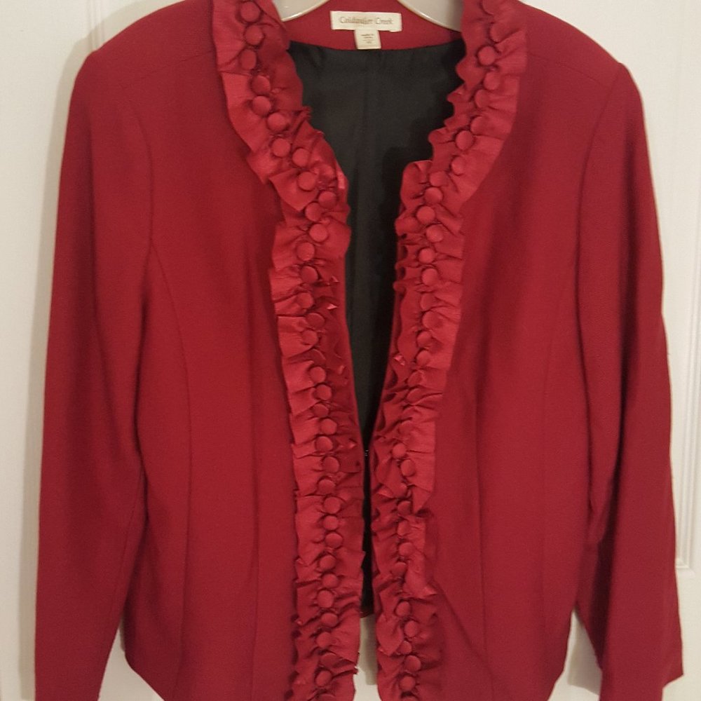 Red button ruffle suite jacket